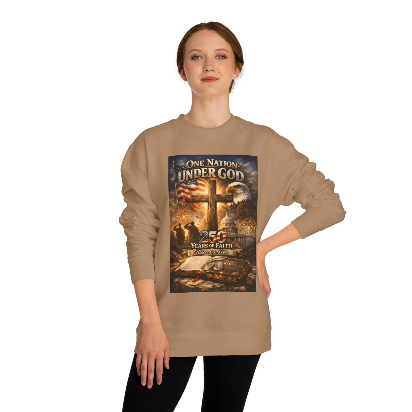 Patriotic Christian Sweatshirt — "One Nation Under God" 25 Years of Faith Crewneck
