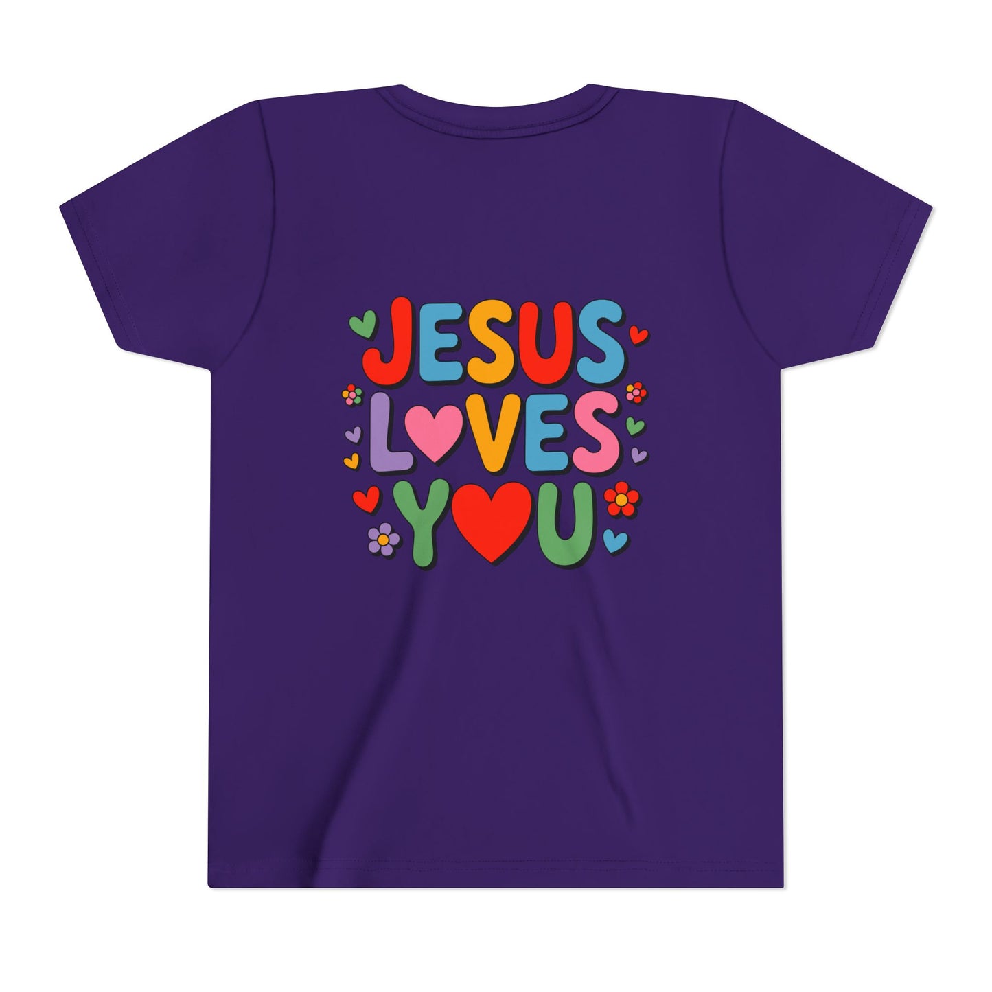 Youth Tee - "Jesus Loves You" Colorful Heart & Flower Christian Shirt