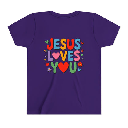 Youth Tee - "Jesus Loves You" Colorful Heart & Flower Christian Shirt