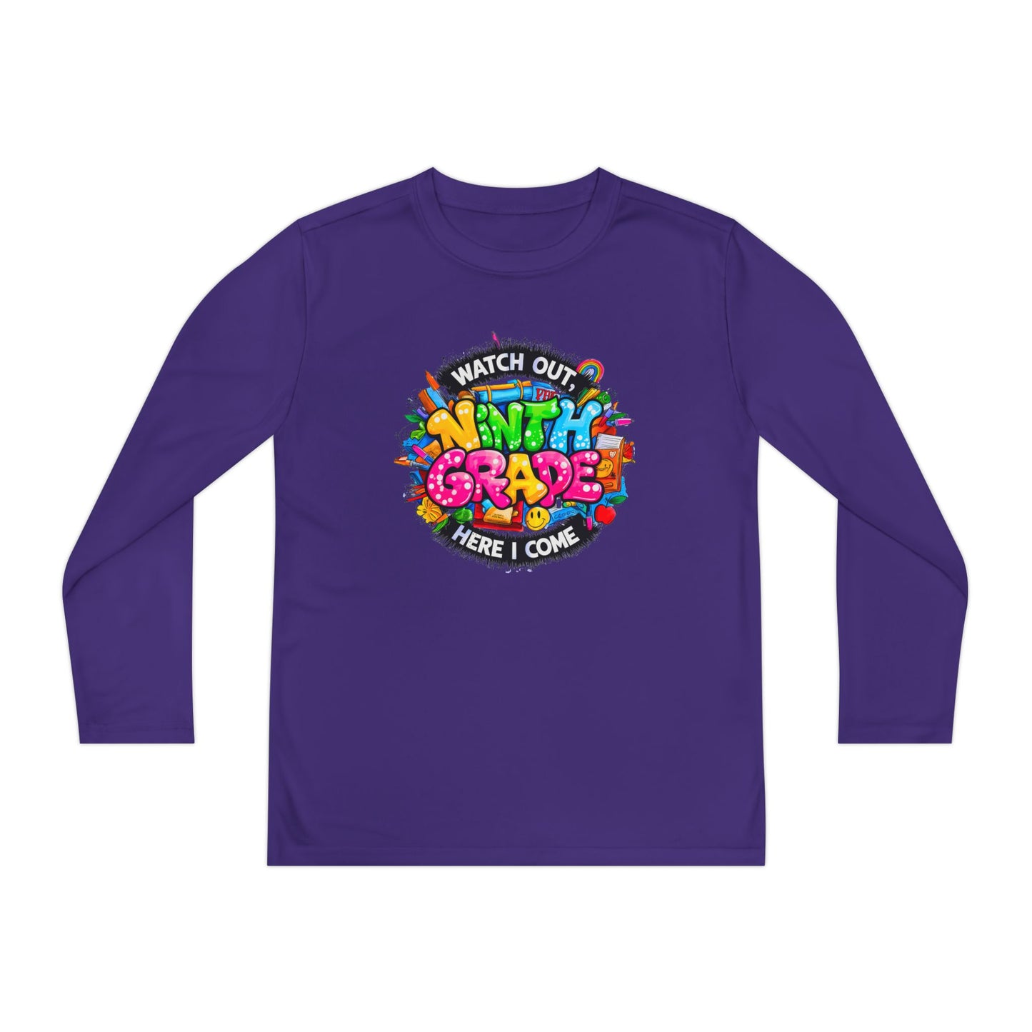 Ninth Grade Crewneck Long Sleeve — "Watch Out Ninth Grade Here I Come" Back-to-School Tee