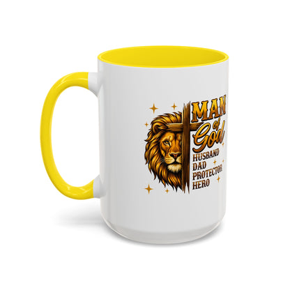 Man of God Lion Coffee Mug — 'Man of God' Religious Gift for Husband, Dad, Protector