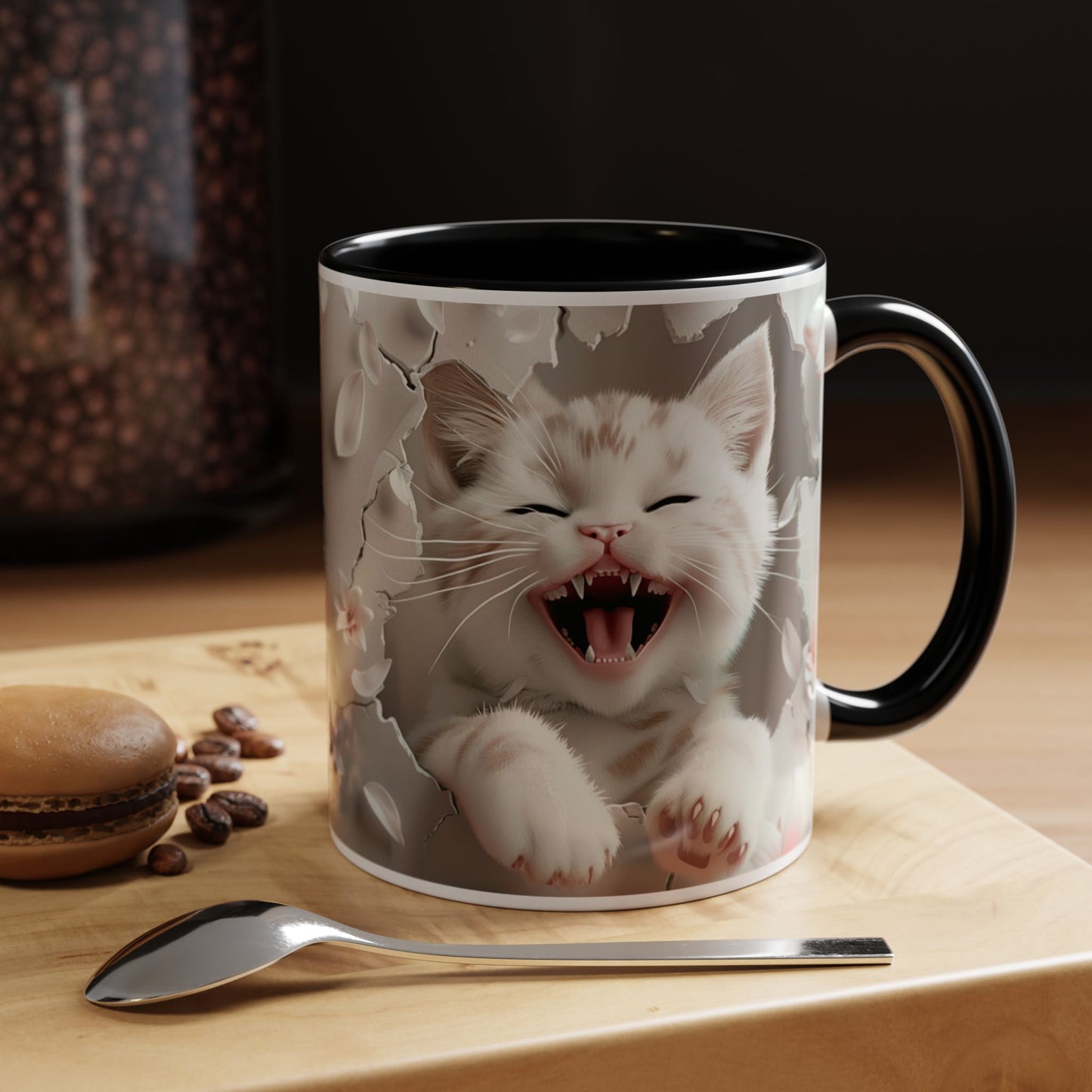 Playful Kitten Accent Coffee Mug — Cute Cat Floral 11/15oz