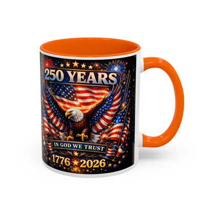 250 Years 1776–2026 Eagle American Flag Accent Coffee Mug — Patriotic Independence Day Gift (11/15oz)