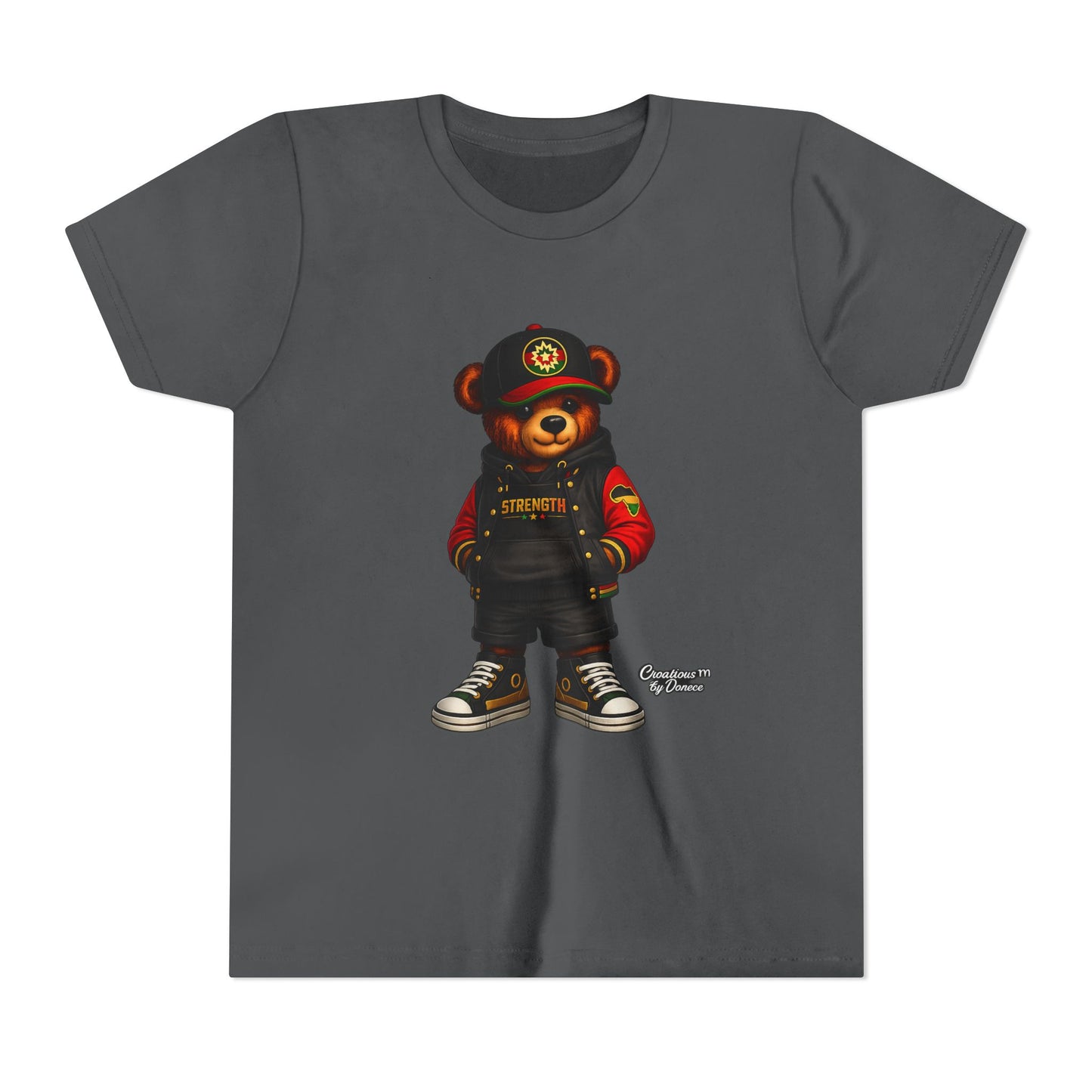 Kids Teddy Bear Streetwear Tee — 'Strength' Graphic Youth T-Shirt