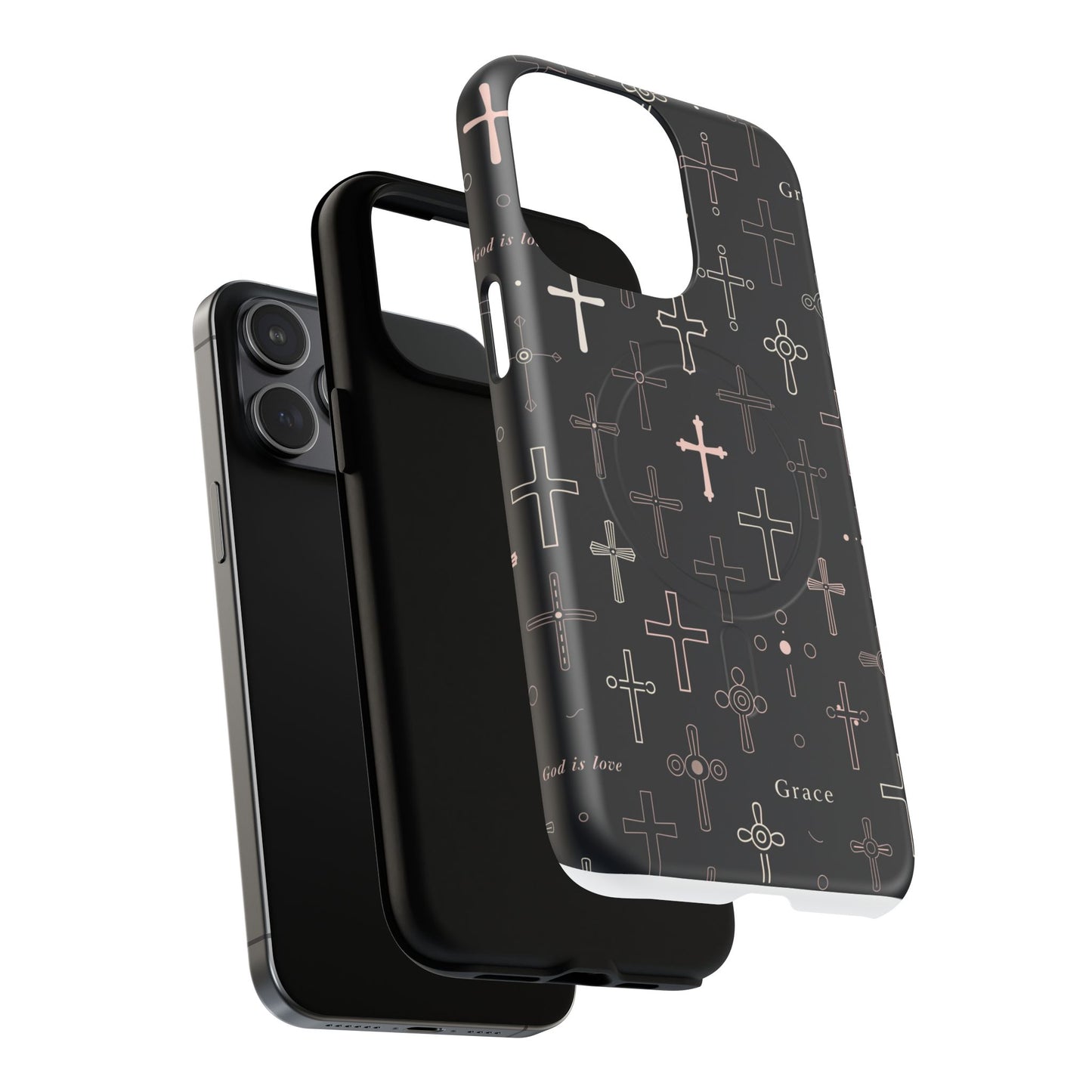 Magnetic Phone Case — Black Crosses "Grace" Protective Cover