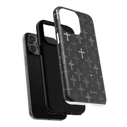 Magnetic Phone Case — Black Crosses "Grace" Protective Cover