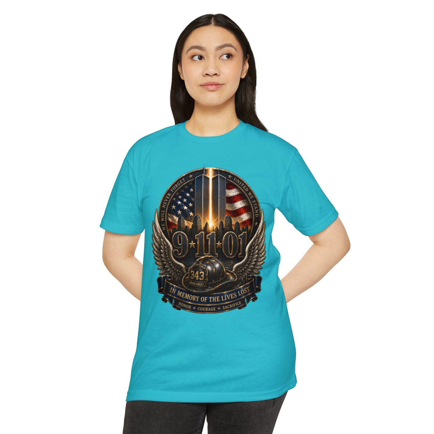 9/11 Memorial T-Shirt — In Memory of the Lives Lost Patriotic Firefighter Tribute