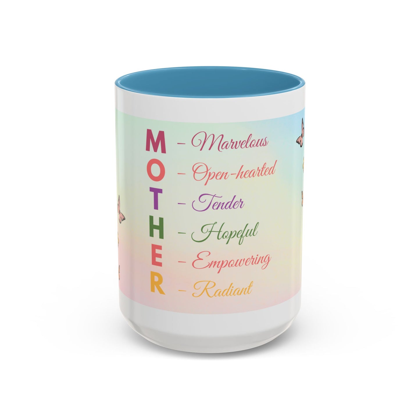 Mother Acronym Coffee Mug — Pastel Butterflies Mother Definition Gift (11/15oz)