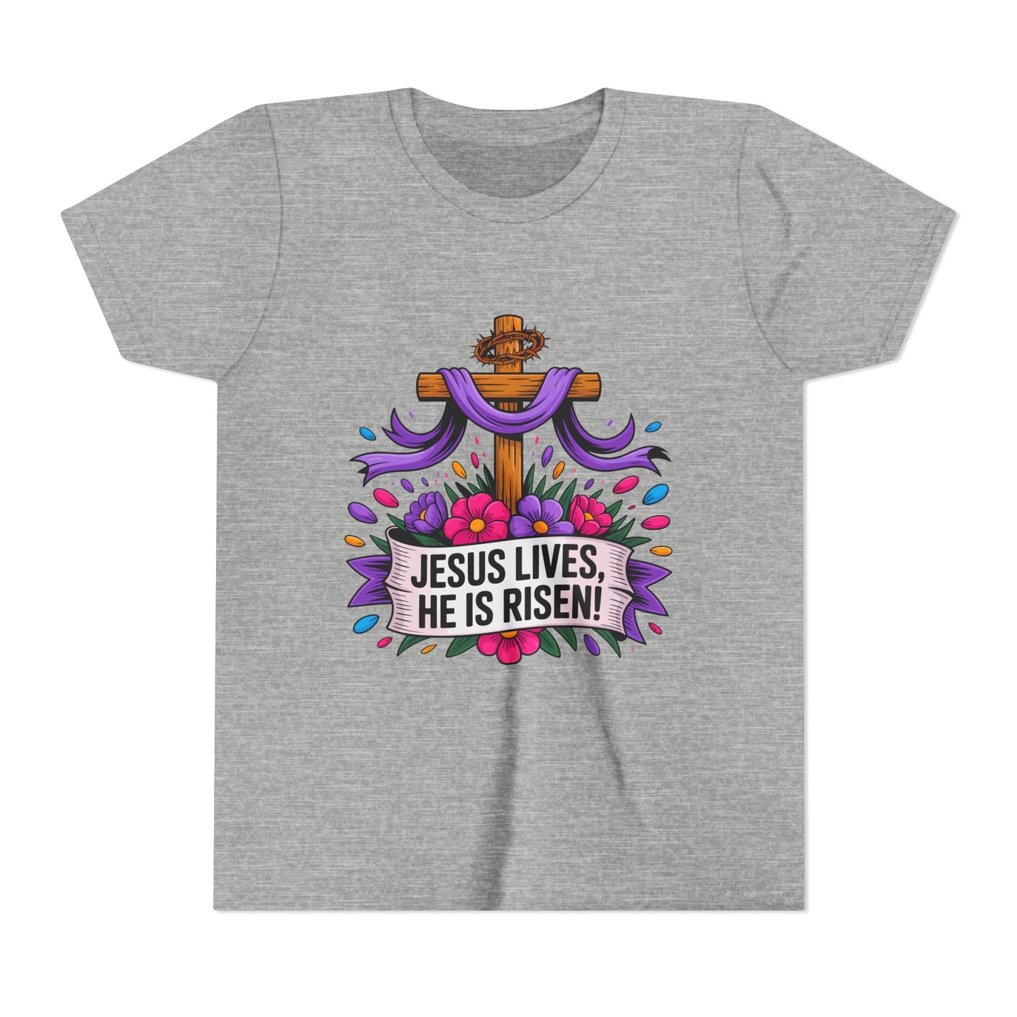Youth Tee — "Jesus Lives, He Is Risen!" Easter Christian Tee