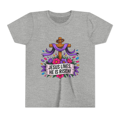 Youth Tee — "Jesus Lives, He Is Risen!" Easter Christian Tee