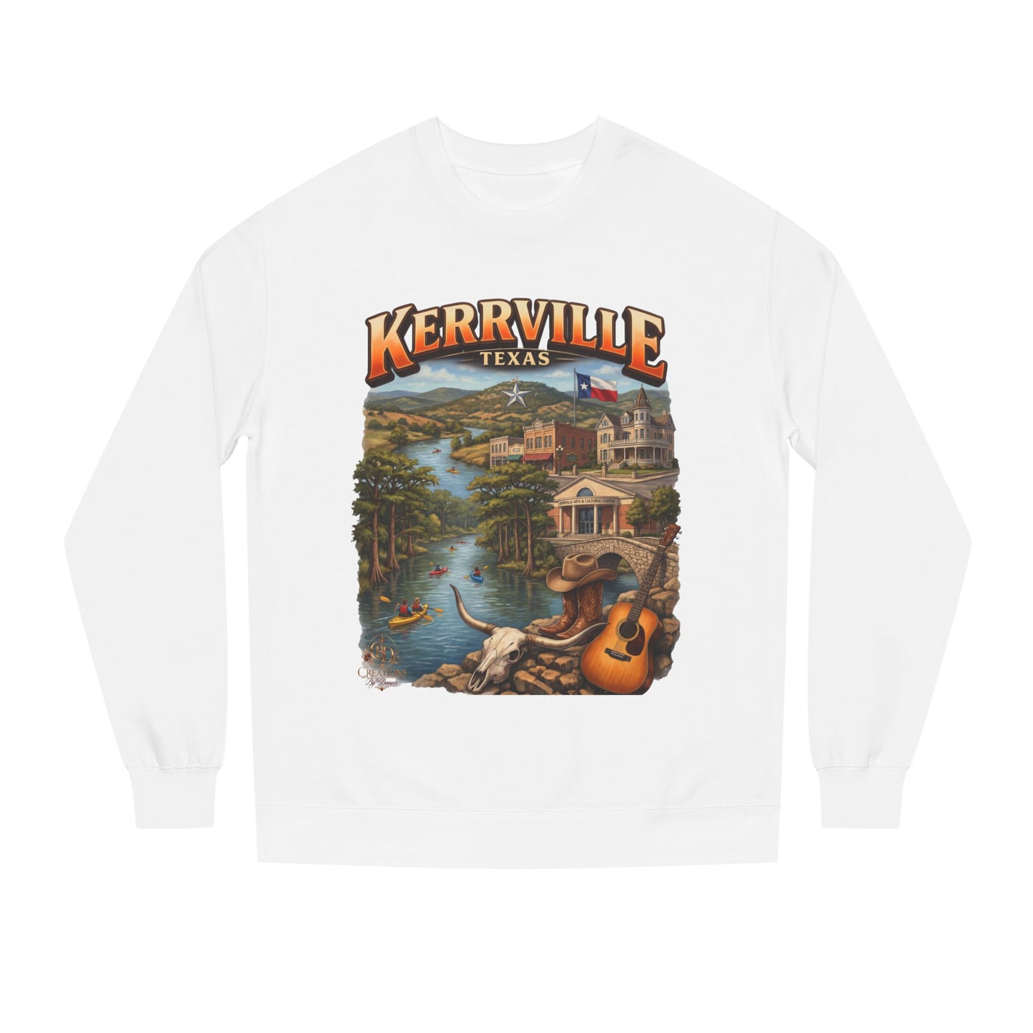 Kerrville Texas Scenic Crewneck Sweatshirt — Riverfront Guitar Vintage Design