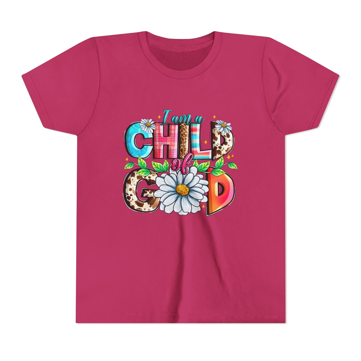 Youth Tee — "I Am a Child of God" Floral Christian Graphic