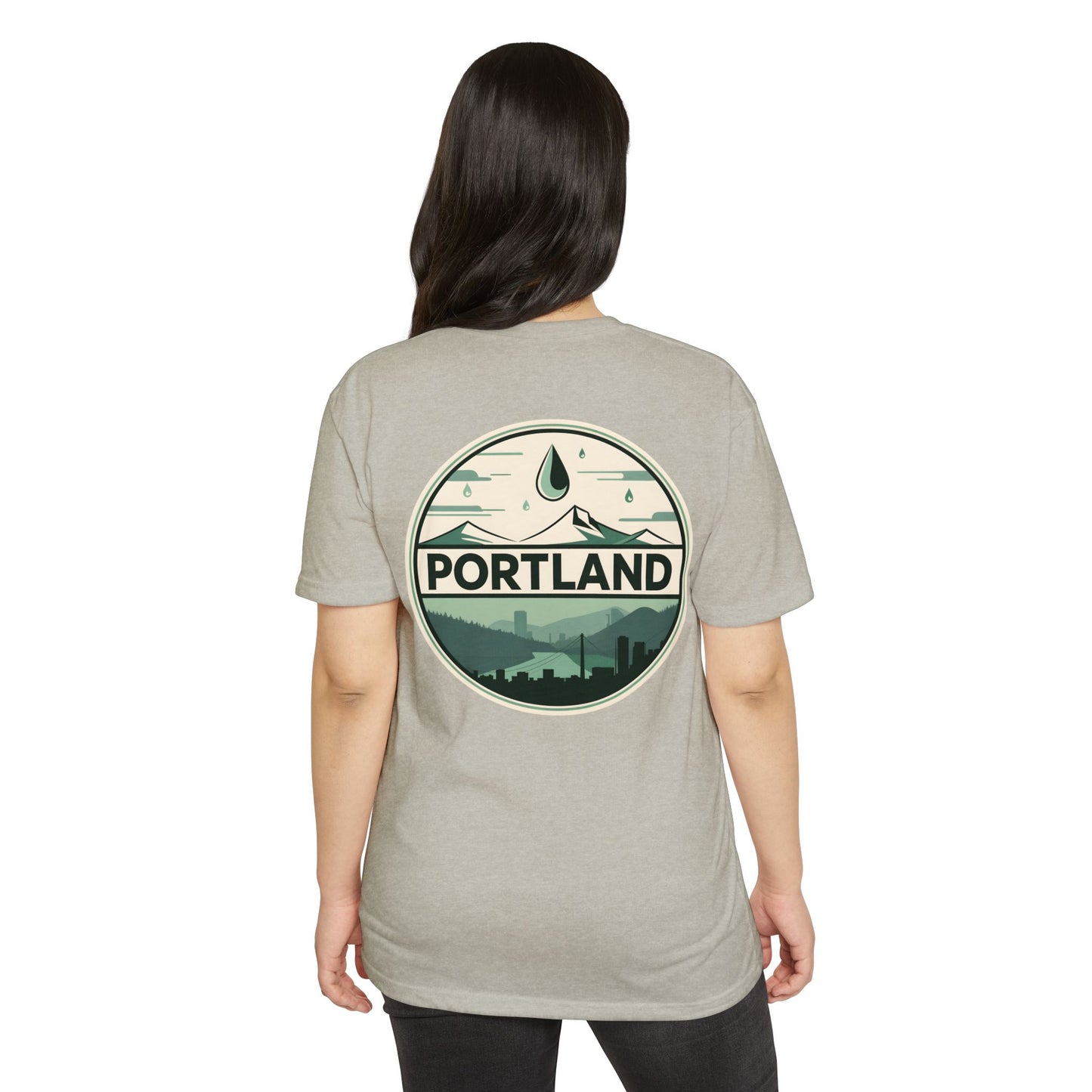 Portland Mountain Badge T-Shirt — Vintage Rain & Skyline Graphic