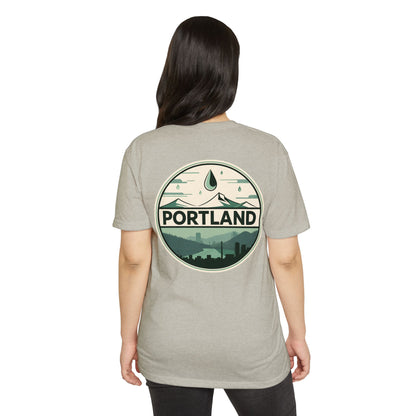 Portland Mountain Badge T-Shirt — Vintage Rain & Skyline Graphic