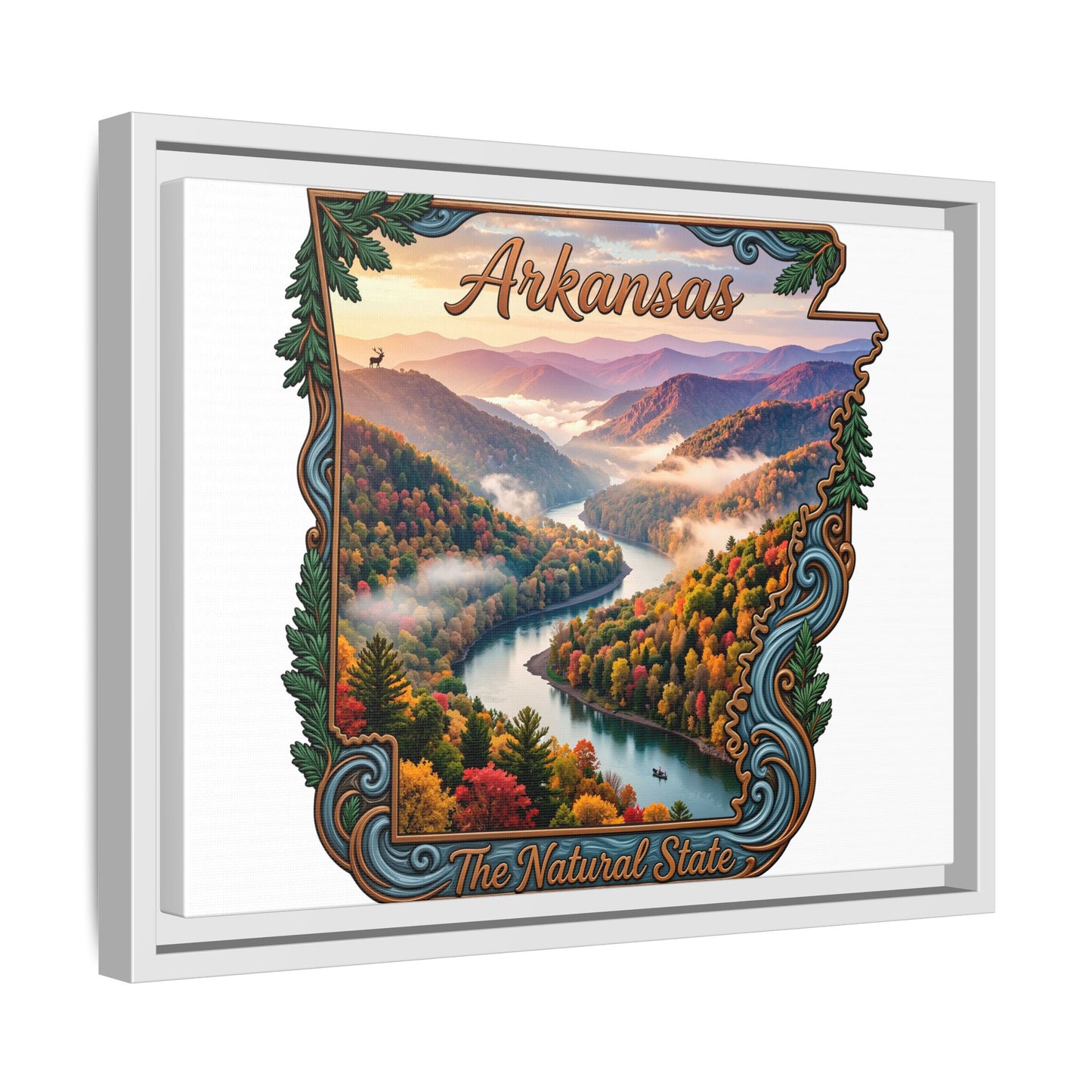 Arkansas Scenic State Map Canvas — "The Natural State" Framed Wall Art