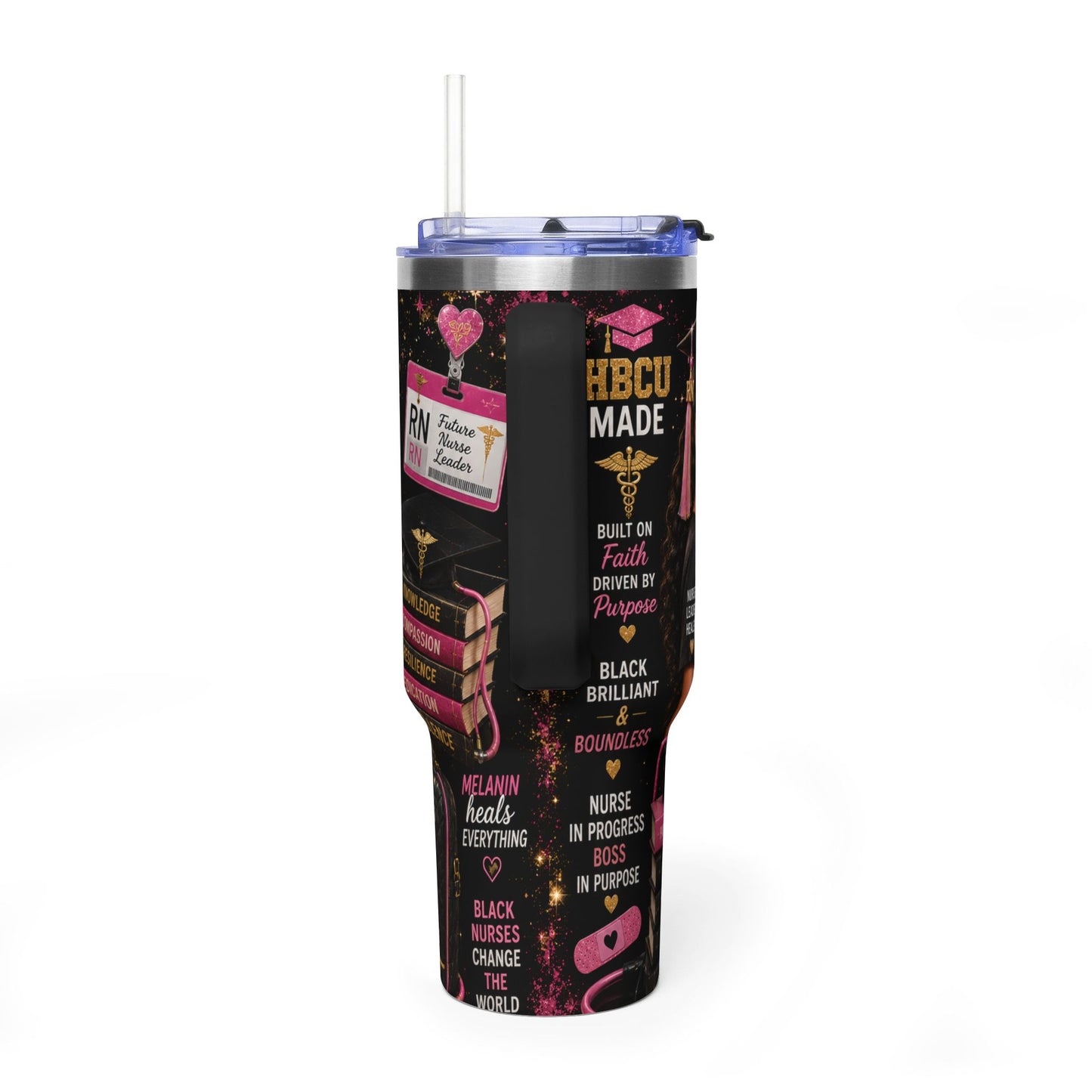 40oz Vacuum Tumbler - Black Nurse Graduate Here (HBCU Grad)