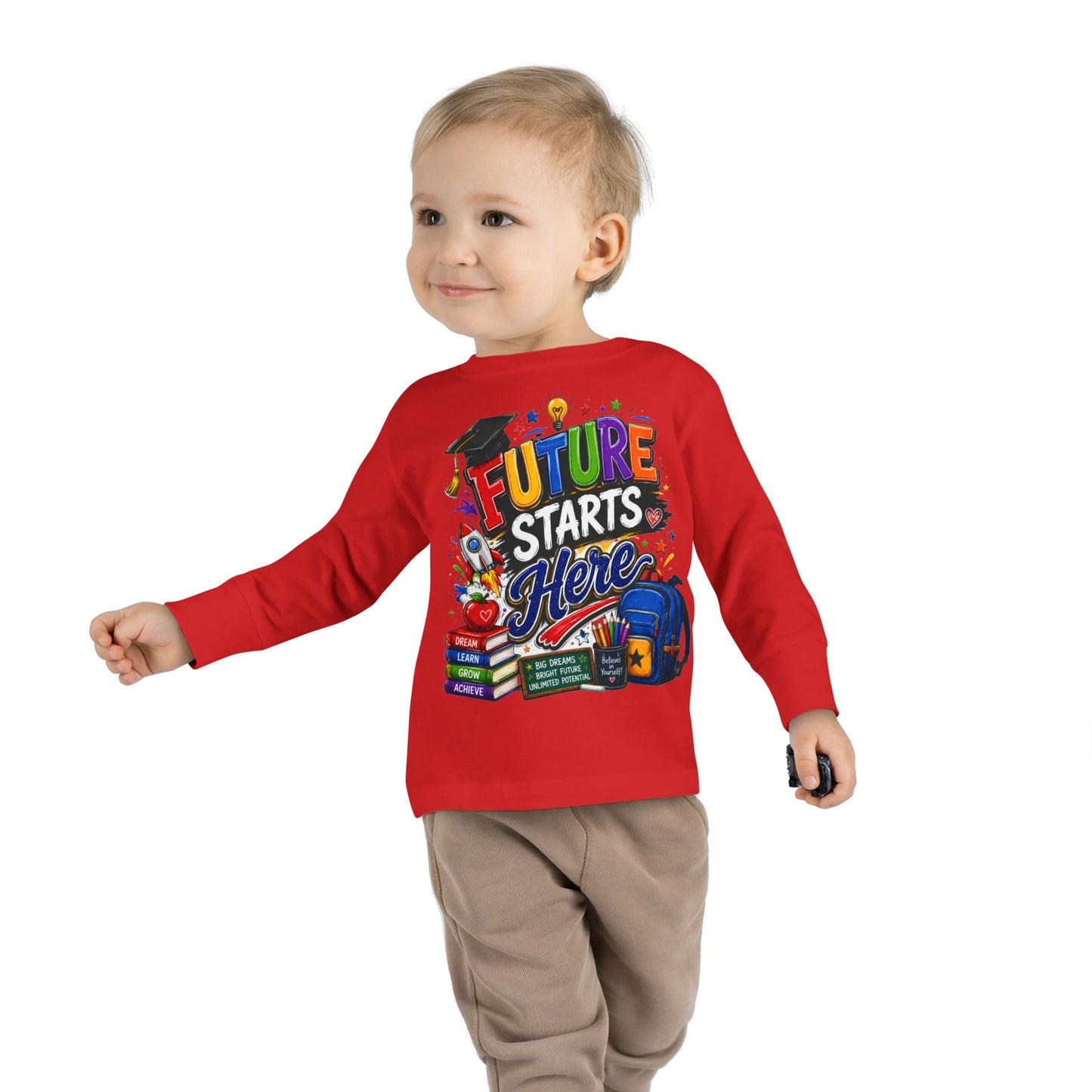 Toddler Long Sleeve Tee - "Future Starts Here" Back-to-School Shirt