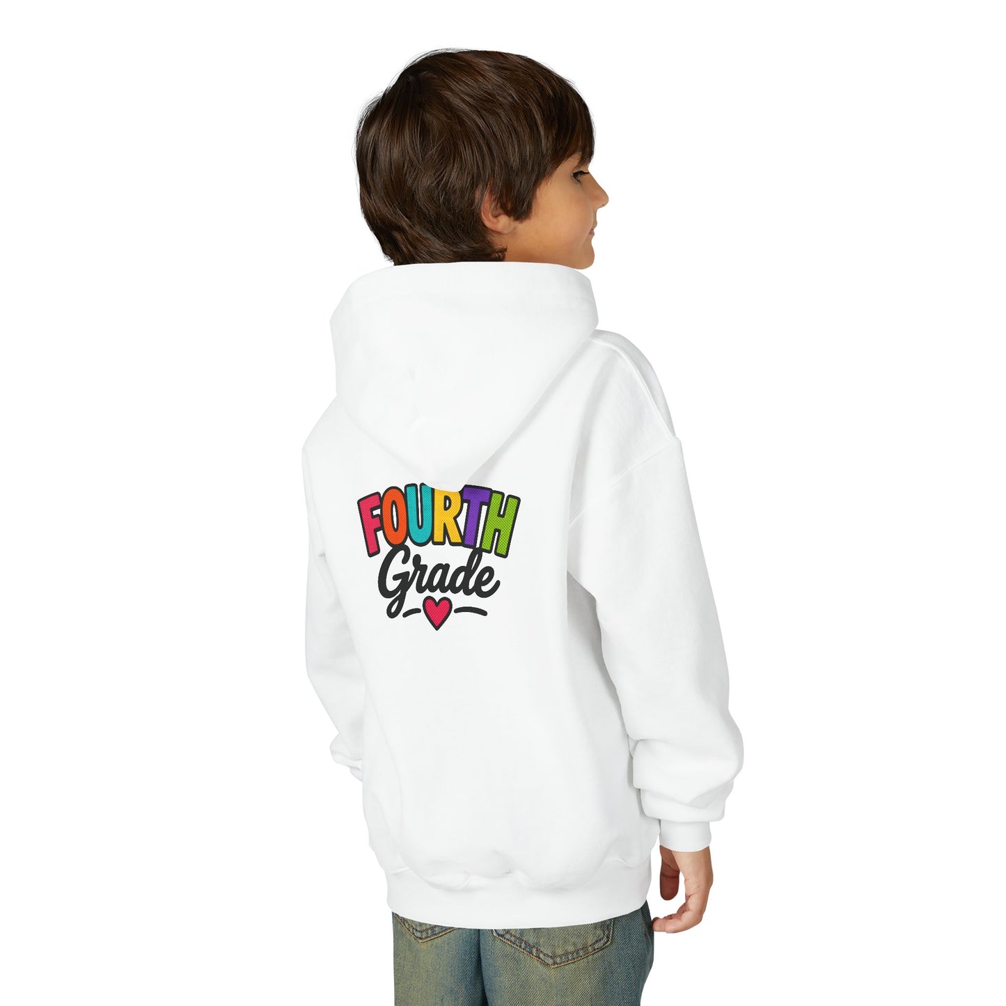 Fourth Grade Hoodie — Colorful Kids School Sweatshirt (“Fourth Grade” with Heart)