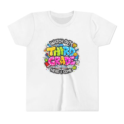 Third Grade Kids T‑Shirt — "Watch Out Third Grade Here I Come" Back-to-School Tee