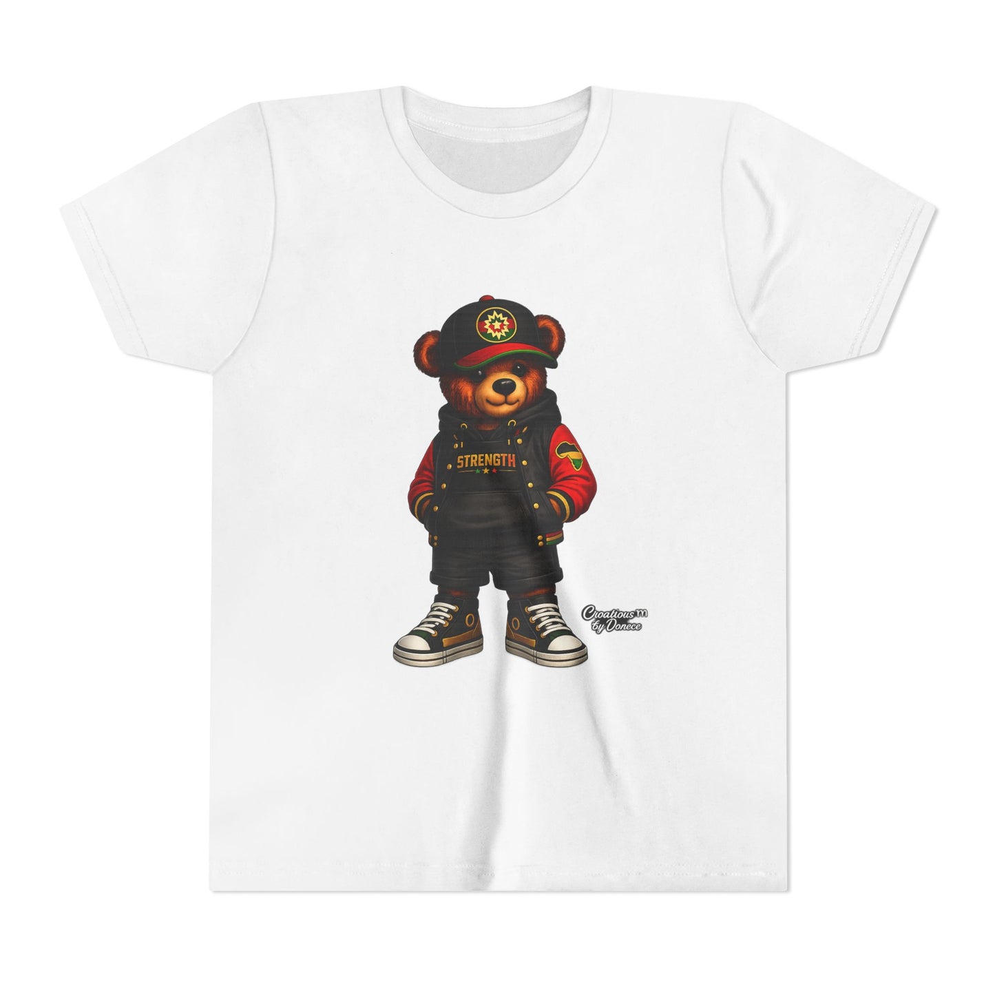 Kids Teddy Bear Streetwear Tee — 'Strength' Graphic Youth T-Shirt