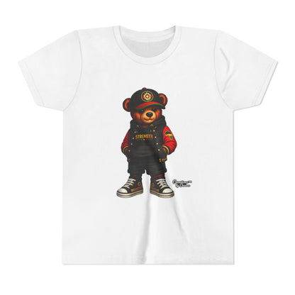 Kids Teddy Bear Streetwear Tee — 'Strength' Graphic Youth T-Shirt