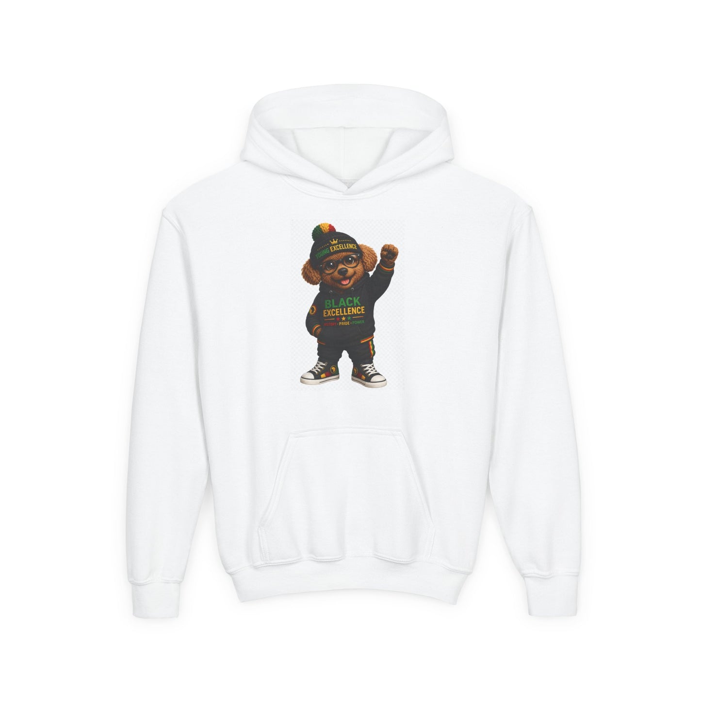 Youth Hoodie — 'Black Excellence' Teddy Bear Graphic Sweatshirt
