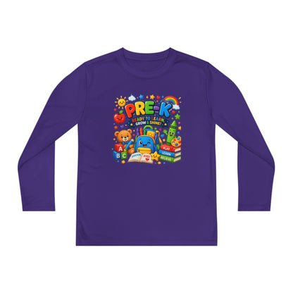 PRE-K Kids Long Sleeve Tee — Back-to-School Preschool Shirt ("Ready to Learn, Grow & Shine")