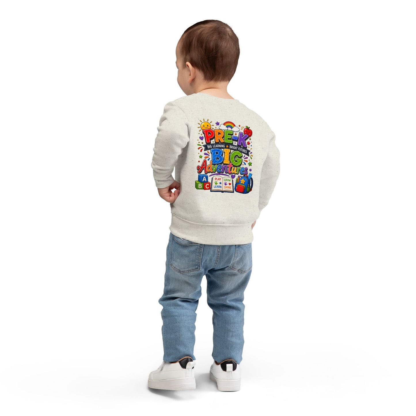 Toddler Sweatshirt — "Pre-K Big Adventures" Colorful Preschool Back-to-School Crewneck