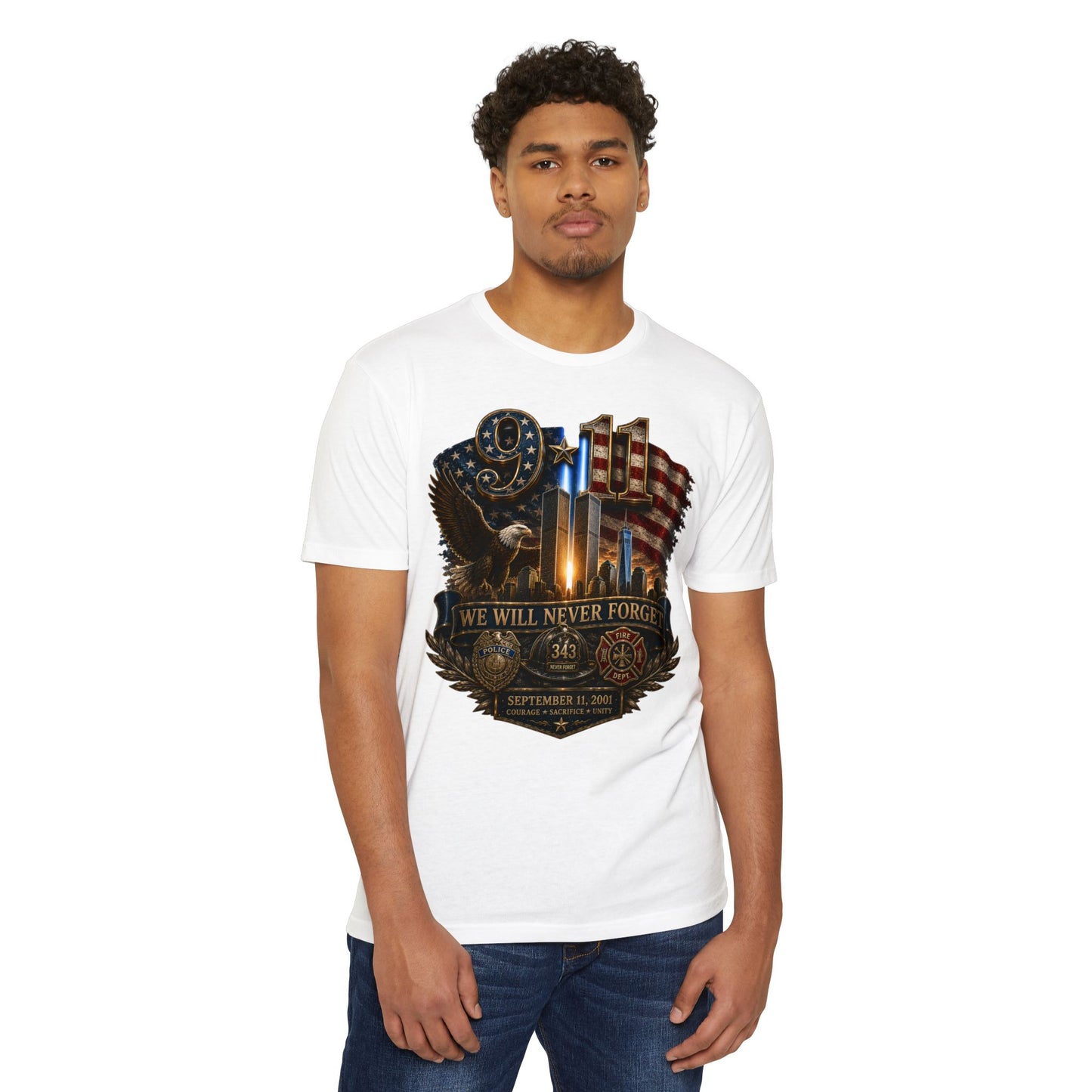 9/11 Memorial T-Shirt — "We Will Never Forget" Patriotic Tribute