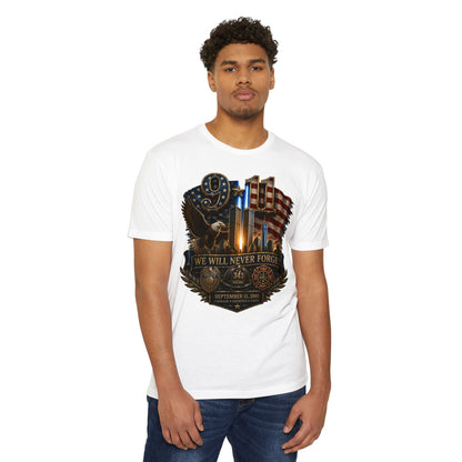9/11 Memorial T-Shirt — "We Will Never Forget" Patriotic Tribute
