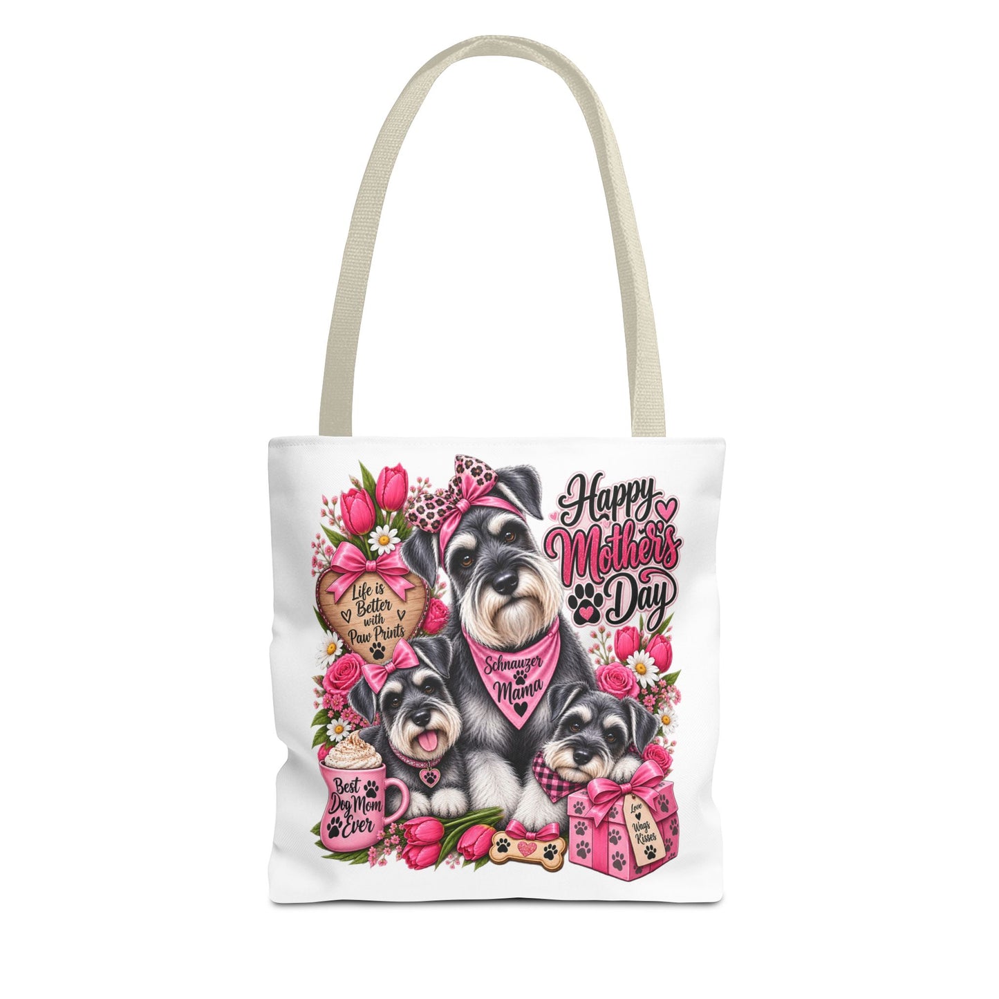 Mother’s Day Dog Tote Bag – “Happy Mother’s Day” Schnauzer Floral Gift Tote