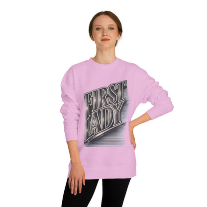 First Lady Graphic Sweatshirt — Retro Metallic Typography Crewneck
