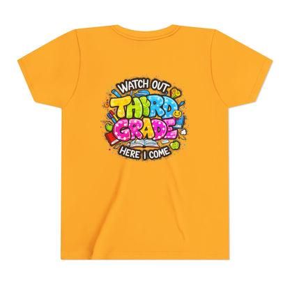 Third Grade Kids T‑Shirt — "Watch Out Third Grade Here I Come" Back-to-School Tee