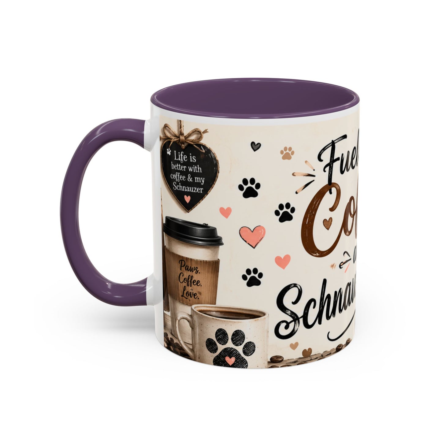 Fueled by Coffee and Schnauzer Love Accent Mug — Dog Lover Coffee Cup (11/15 oz)