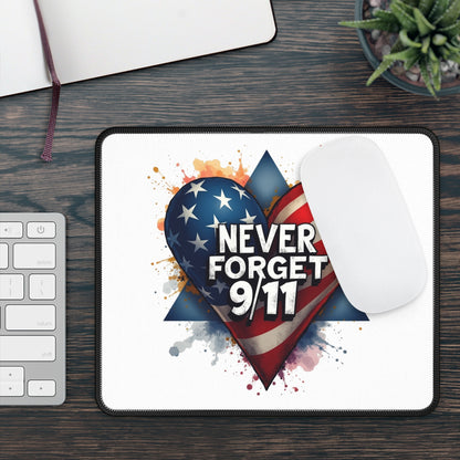 Never Forget 9/11 Gaming Mouse Pad — Patriotic American Flag Heart Memorial Desk Mat