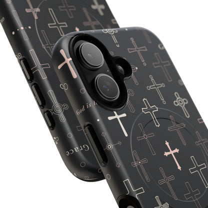 Magnetic Phone Case — Black Crosses "Grace" Protective Cover