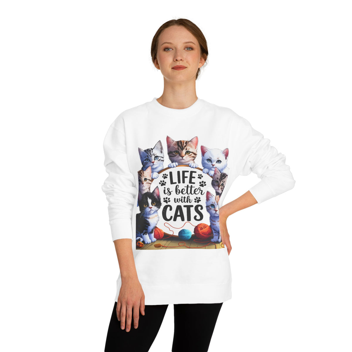 Cats Crewneck Sweatshirt — "Life Is Better With Cats" Cozy Cat Lover Pullover