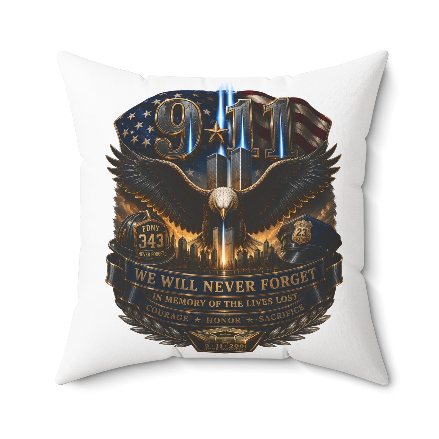 9/11 Memorial Eagle Pillow — "We Will Never Forget" Tribute Accent Pillow