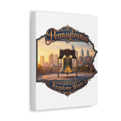 Pennsylvania Keystone State Canvas Wall Art – Liberty Bell & Philadelphia Skyline