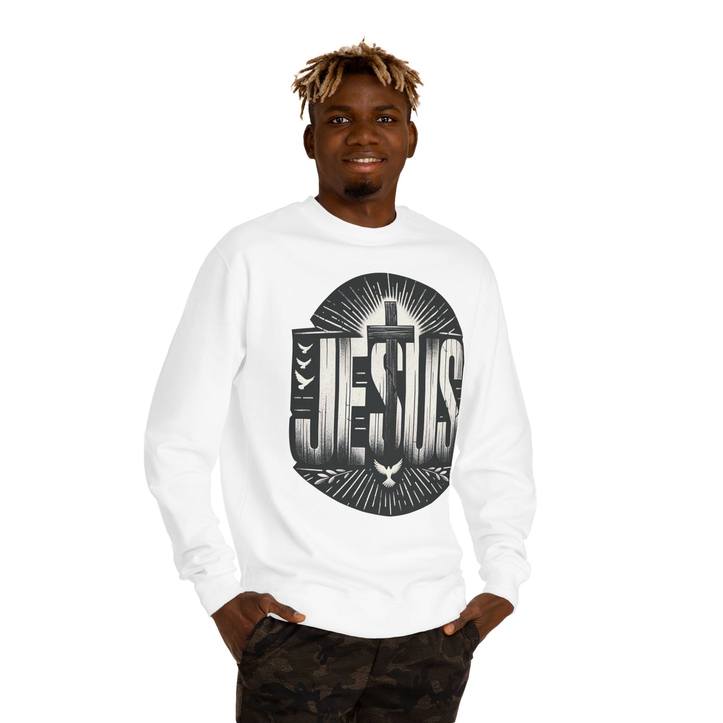 Jesus Graphic Sweatshirt — Vintage Cross & Dove Christian Crewneck