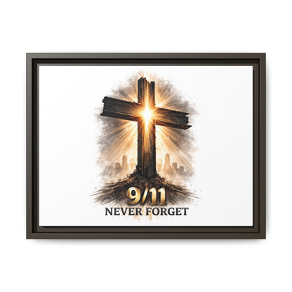 9/11 Never Forget Framed Canvas Wall Art — Memorial Cross Tribute