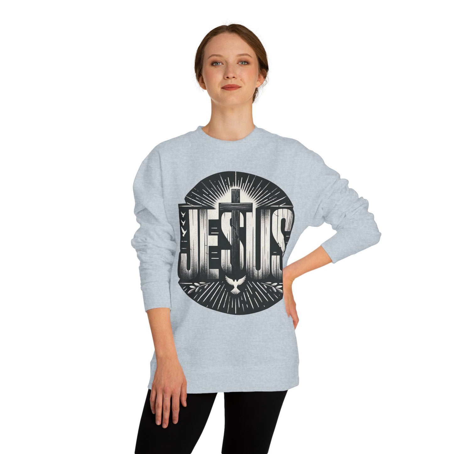 Jesus Graphic Sweatshirt — Vintage Cross & Dove Christian Crewneck