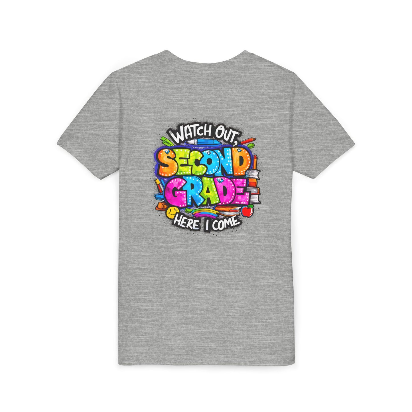 Second Grade Kids Tee - "Watch Out Second Grade Here I Come" Colorful Back-to-School Shirt