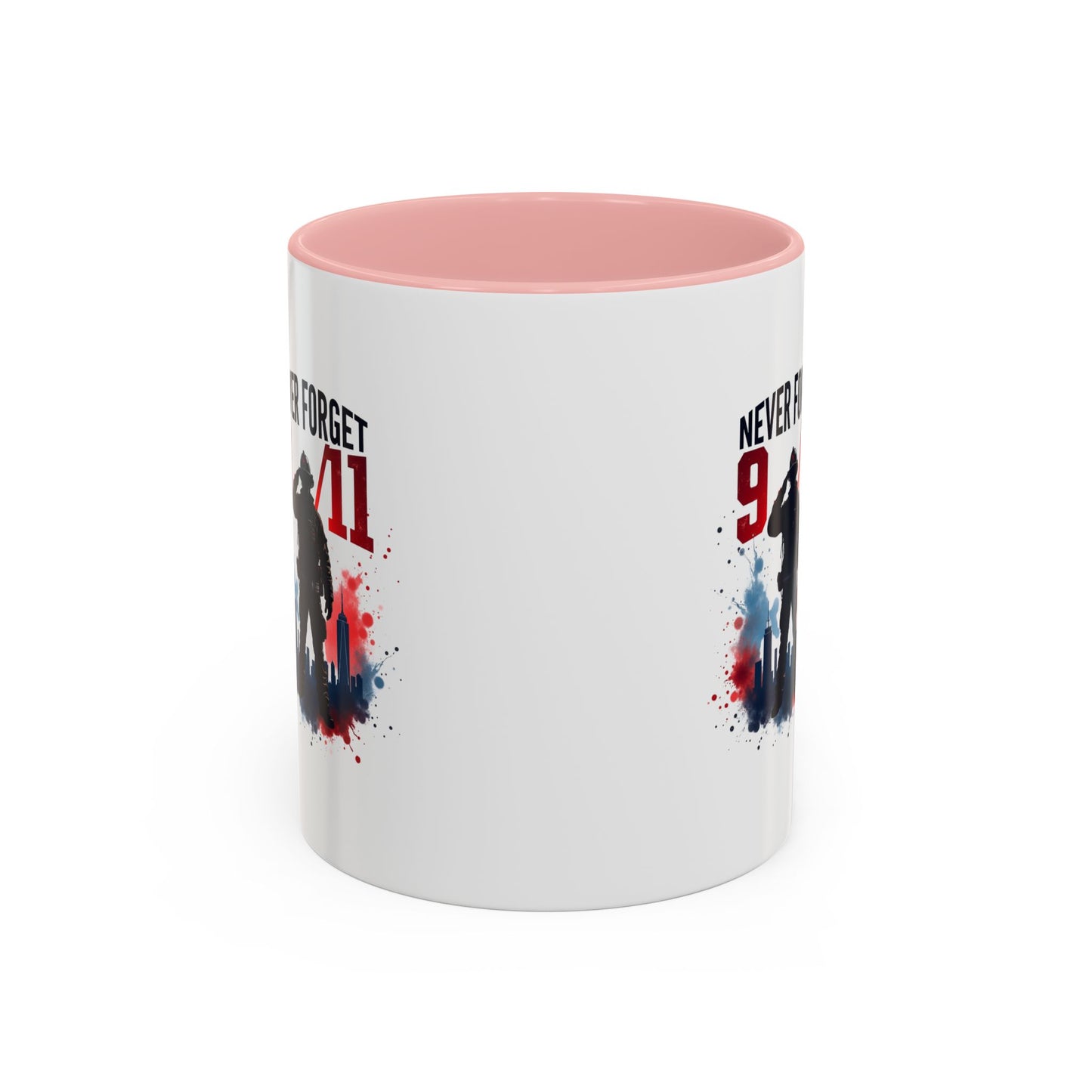 Never Forget 9/11 Accent Coffee Mug — Patriotic Memorial Tribute (11oz, 15oz)