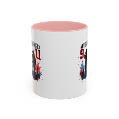 Never Forget 9/11 Accent Coffee Mug — Patriotic Memorial Tribute (11oz, 15oz)
