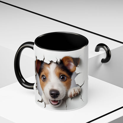 Jack Russell Puppy Peek Accent Coffee Mug – Cute Dog Rupture Design (11/15oz)