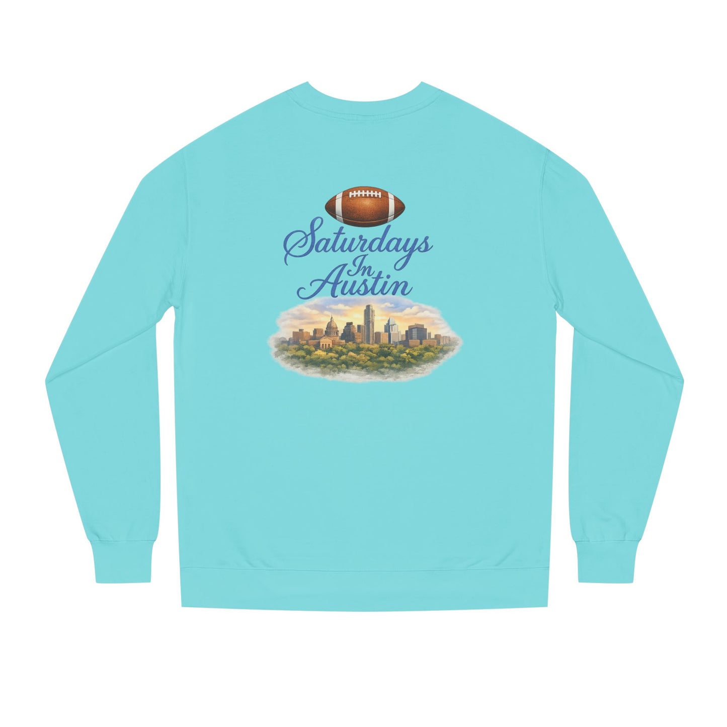 Saturdays in Austin Crewneck Sweatshirt — Floral Football City Skyline Design