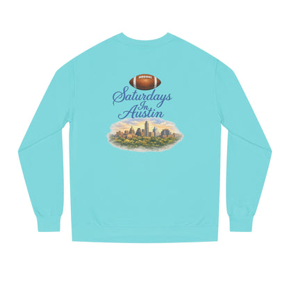 Saturdays in Austin Crewneck Sweatshirt — Floral Football City Skyline Design