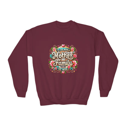 Youth Sweatshirt - "Mother & Family" Floral Quote Crewneck