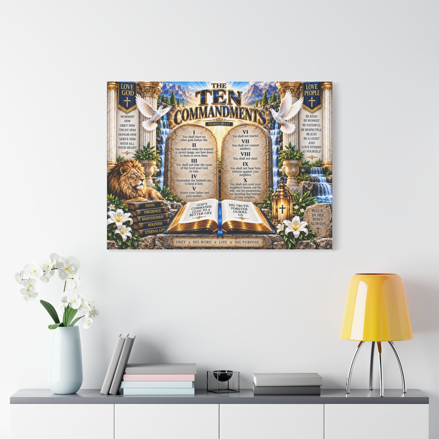 Ten Commandments Scripture Canvas Wall Art — Inspirational Christian Home Decor